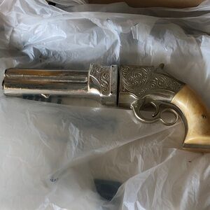 Avon Engraved Silver and Cream Decorative Pistol